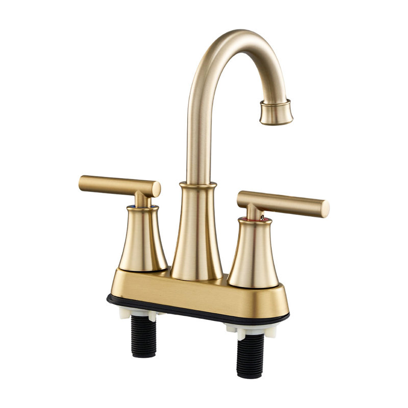 Double Handle Bathroom Sink Faucet with Drainer, Gold