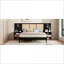 Grand lit plateforme en bois massif avec 2 tables de chevet Lampes intégrées, décorations en rotin, noir pour la chambre principale
