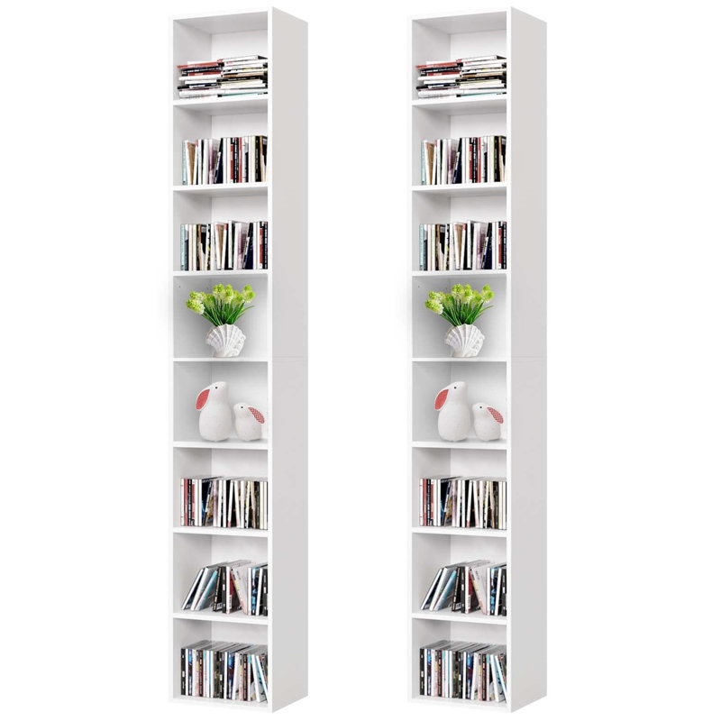 Brenya 8-Tier Thin and Tall Bookshelf with Open Adjustable Shelf, White