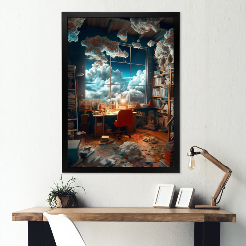 «Dreamy Office I» sur toile, Cadre d'angle fermé noir, H 20 po x l 12 po x P 1 po
