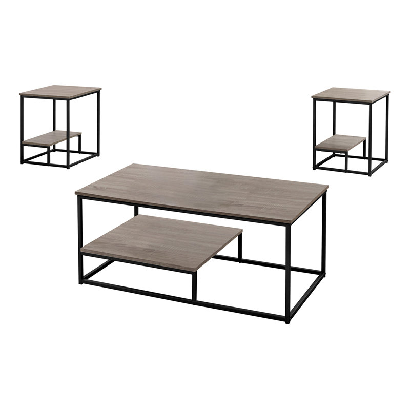 Ensemble de table, café, bout, côté, décor, salon, stratifié brun, métal noir