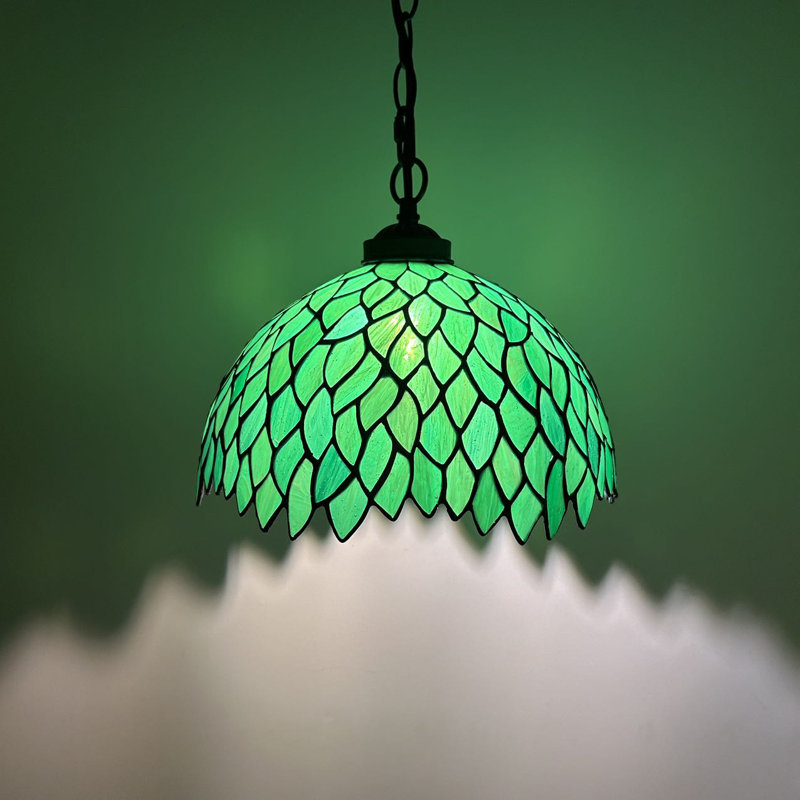 Kleist Tiffany Pendant Lighting Green Stained Glass Leaves LED Bulb Included 12”W*12”D*60”H