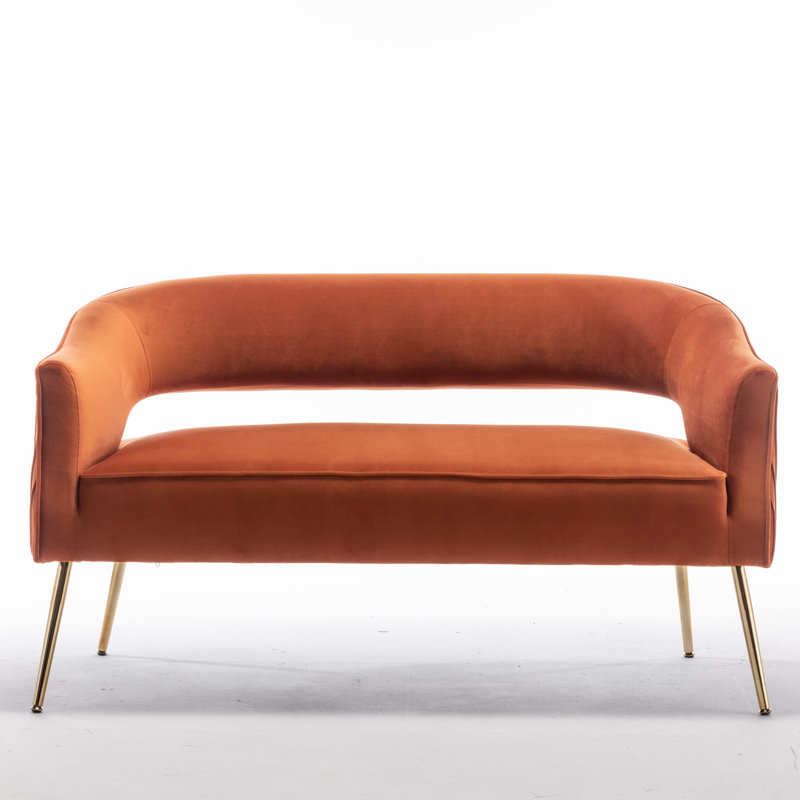 Deybi 51'' Velvet Recessed Arm Loveseat, Orange Velvet