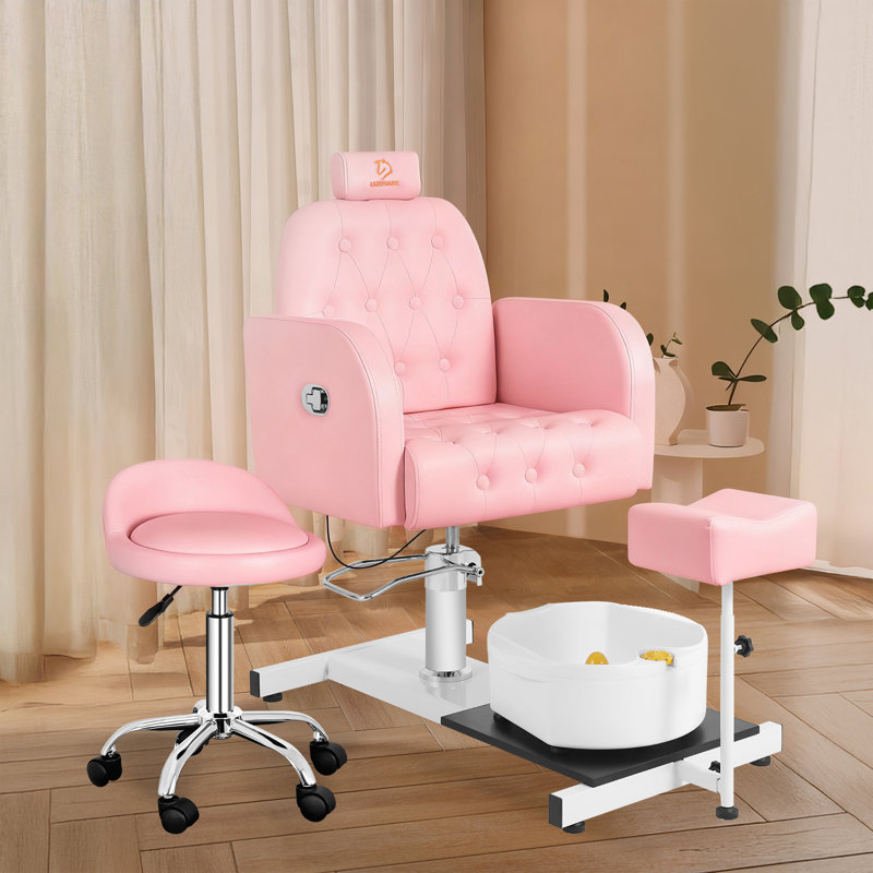 Fauteuil de pédicure avec pédicure de massage pour Nail Tech et bain de pieds, fauteuil de pédicure pivotant à 360 °, Rose
