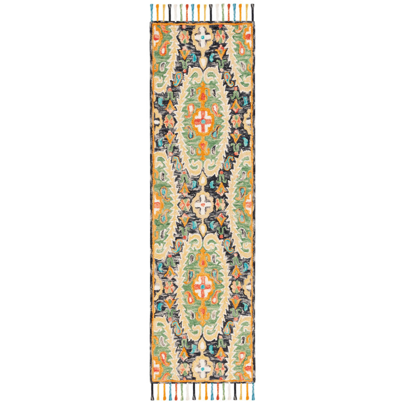 Tapis gris anthracite en laine noué à la main Ferrera Jahiem, Tapis de couloir 2 pi 3 po x 8 pi
