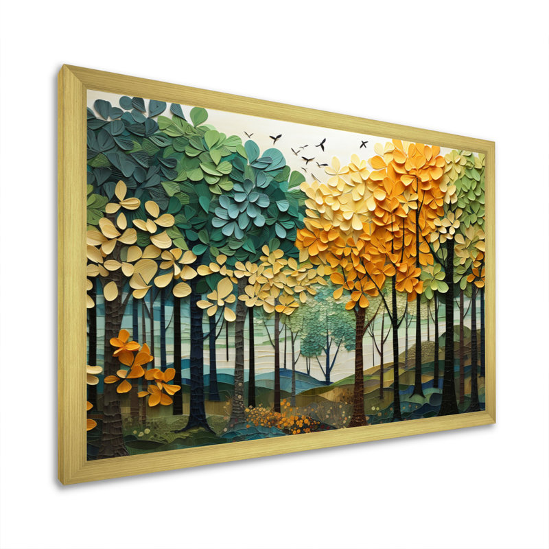 «Orange Green Trees Canopy Patchwork III», reproduction sur toile, H 16 po x l 32 po x P 1 po, Or
