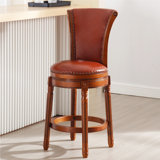 High Back Swivel Bar Stools with Full-Grain Genuine Leather Upholstered Seat & Solid Wood Footrest, Counter Bar Stool for Kitchen Island & Pub