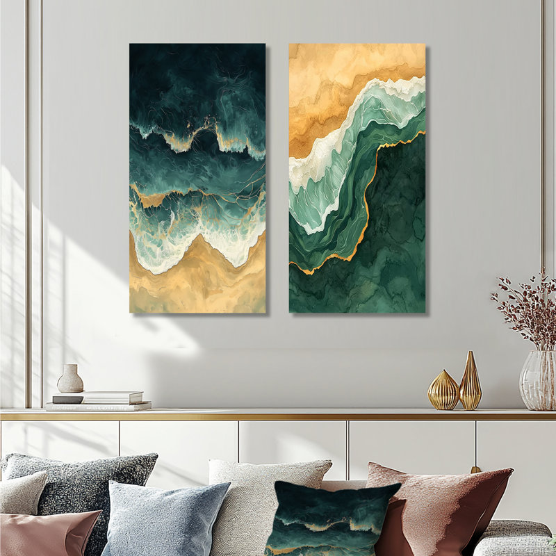 Emerald Beach Areal View I - Ocean 2 panneaux, impression murale en métal, 32" H x 32" W