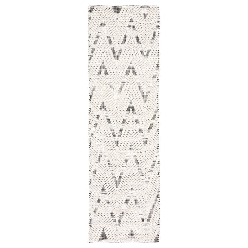 Belfort Natura 279 Flat Weave Wool/Cotton Chevron Rug in Black/Ivory, Runner 2'3" x 8'
