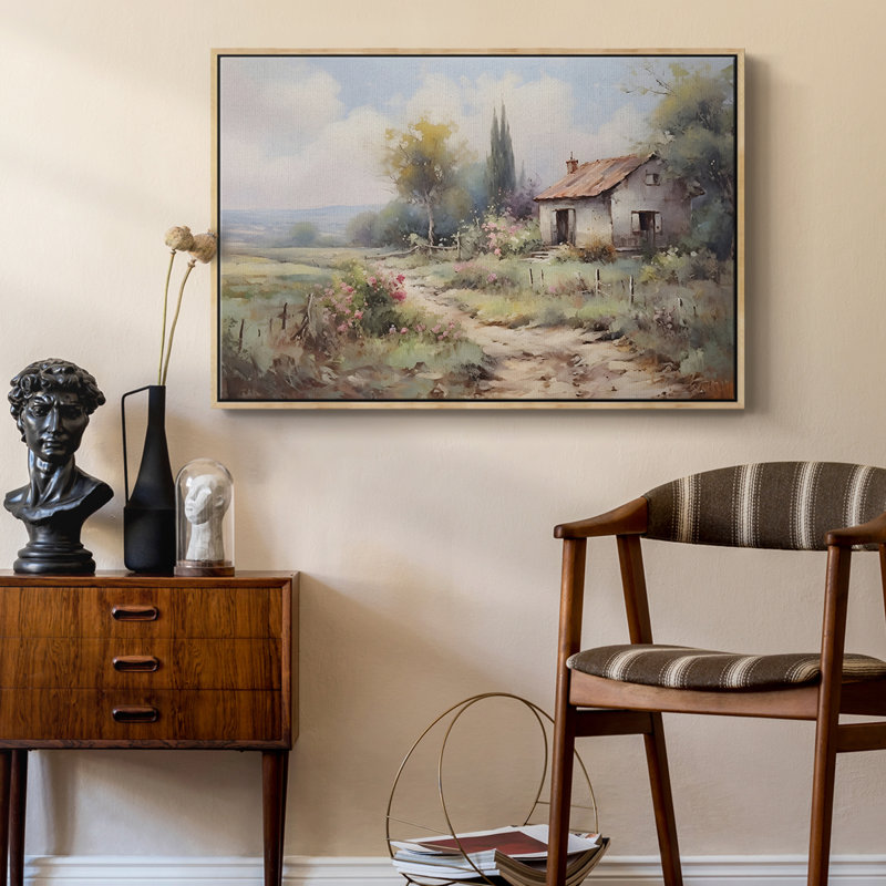 Paysage rétro - Toile tendue avec châssis encadré DLxxv, Brun, H 27 po x l 41 po