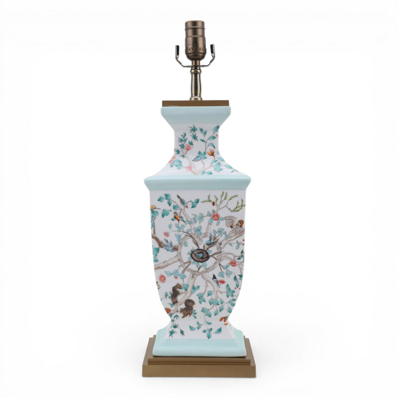Garden of Life Hand Painted Porcelain Table Lamp with Gold Wood Base