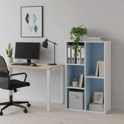 Luder 5-Cube Reversible Open Shelf White and Light Blue Cube Organizer Kids Room Nursery