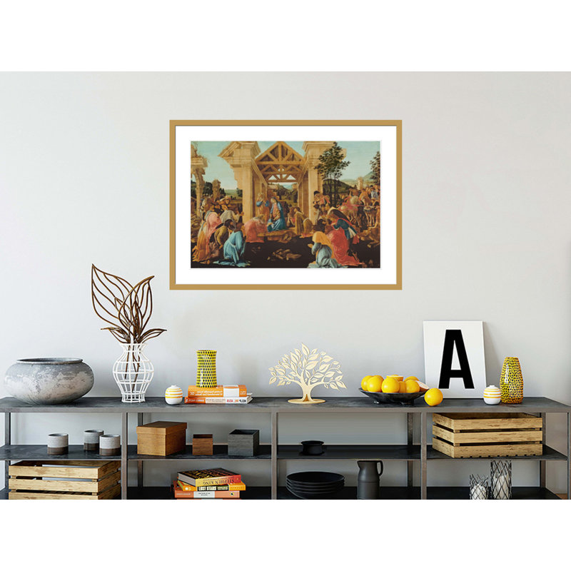 «The Adoration of the Magi» par Sandro Botticelli - Estampe numérique encadrée, H 30,31 po x l 41,5 po