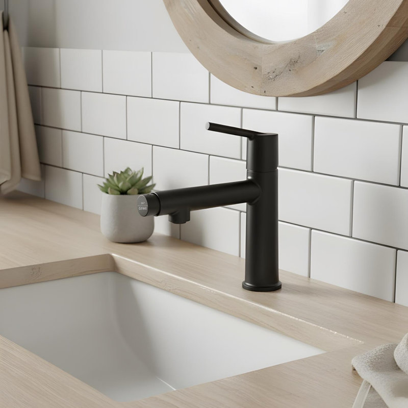 Robinet pour salle de bain à poignée simple deux-en-un Fountain and Flow, Noir mat