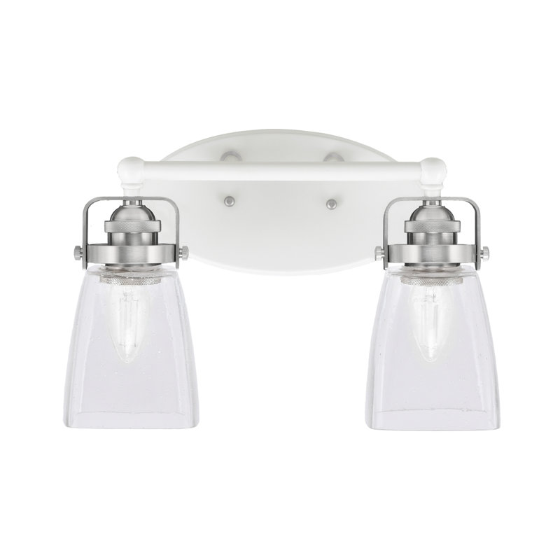 Barre d'éclairage de salle de bain 2 lumières avec verre carré transparent Easton, Blanc / nickel brossé