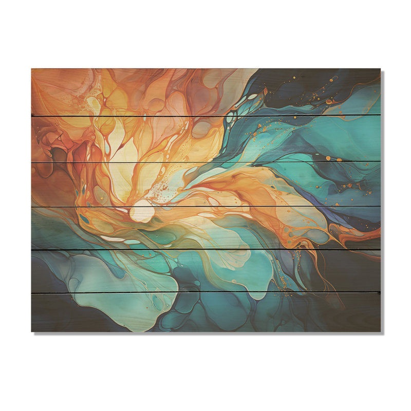 Aurore boréale, charme liquide, beauté I - aurore boréale, art mural sur bois de pin naturel, H 24 po x l 32 po