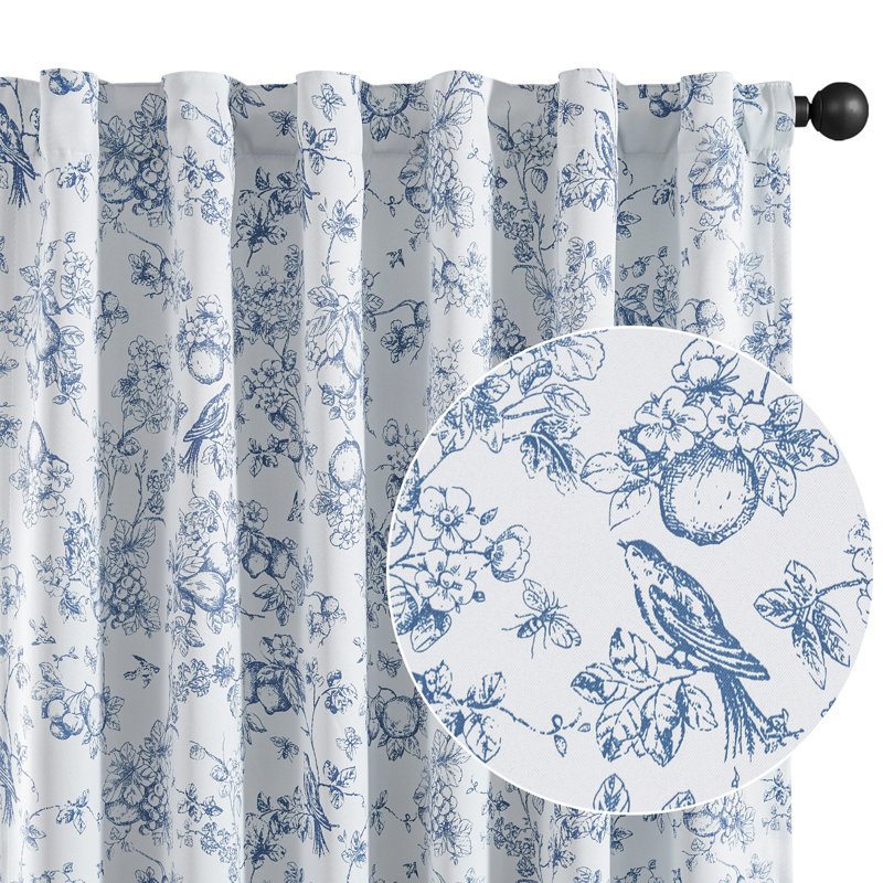 Blackout Floral Rod Pocket Curtains, 50" W x 84" L, Floral Blue