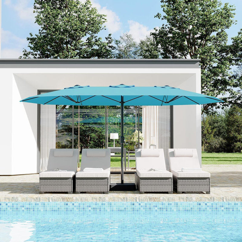 Parasol de patio rectangulaire à double face de 15 pi avec base, base croisée et sacs de sable, grand parasol de marché extérieur pour piscine, pelouse ou jardin