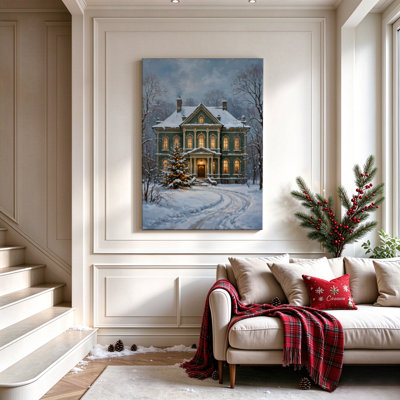 Maison victorienne en hiver, tableau sur toile, 76 x 51 cm