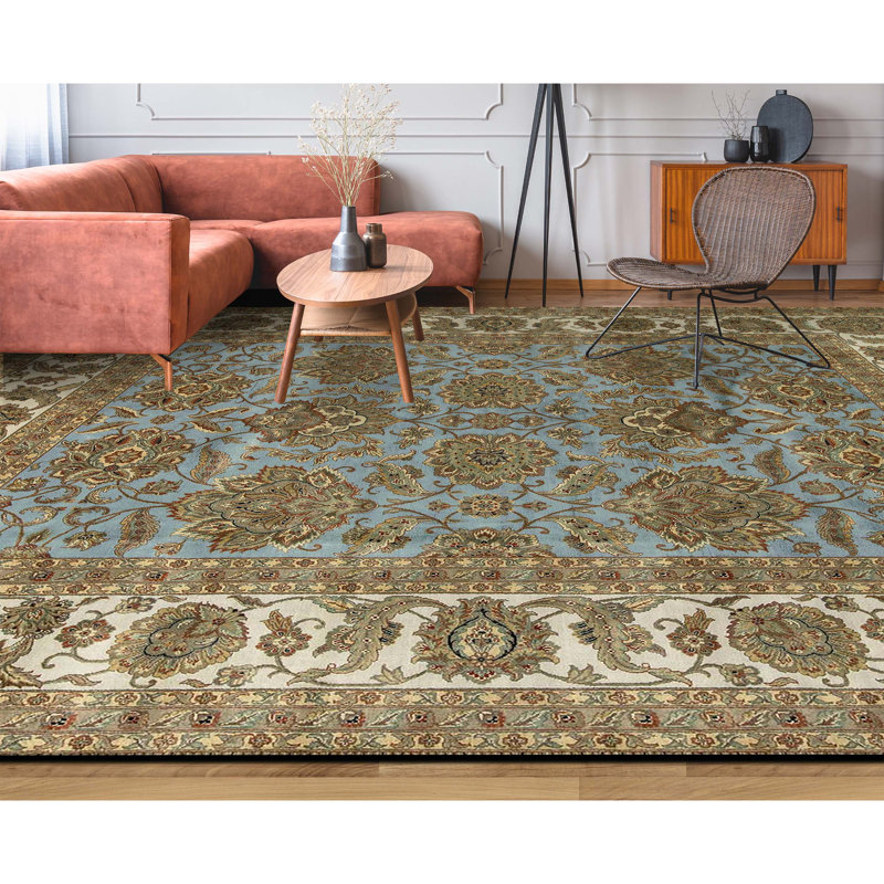 Tapis bleu et brun de haute qualité noué à la main Trinity