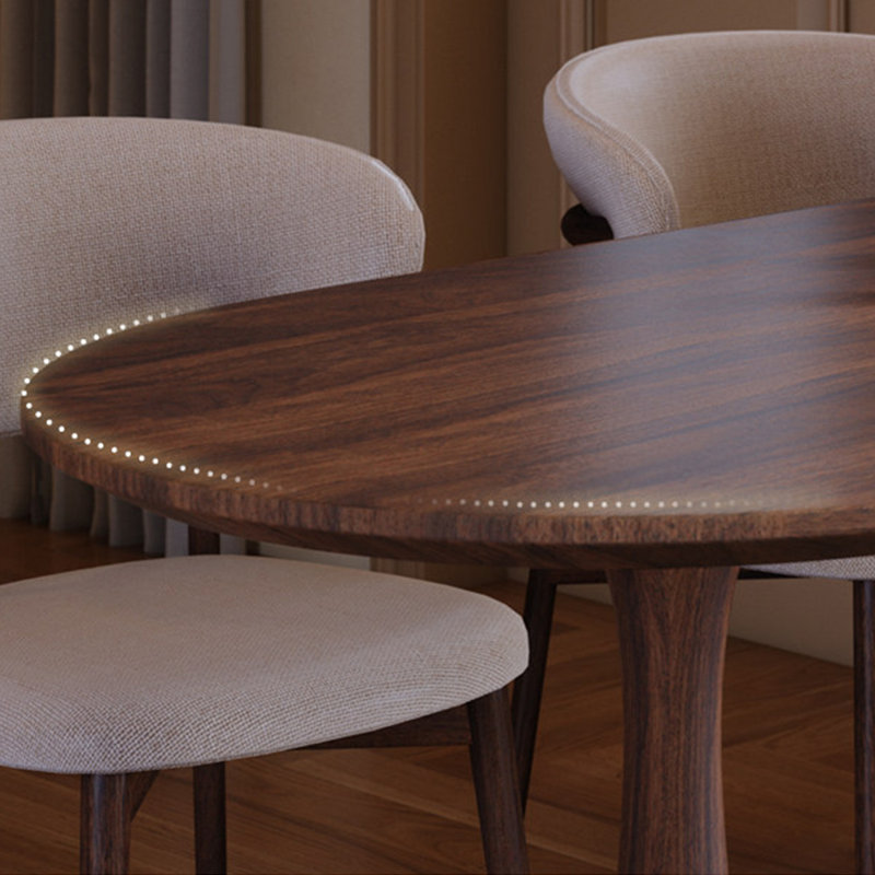 Nut-brown Half-circle Solid Wood Dining Table, 29.53"H×62.99"L×31.5"W