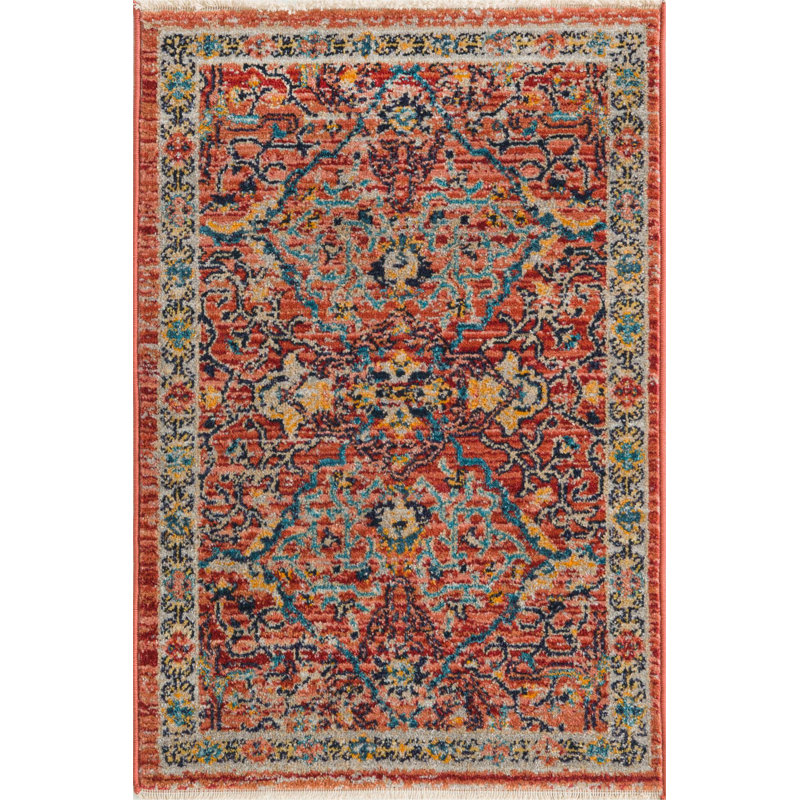 Tapis traditionnel Opel rouge brique / orange, Rectangle 2 pi 2 po x 3 pi 1 po