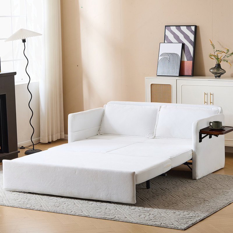 Canapé-lit convertible polyvalent avec plateau pliable et ports de charge perfectionnés pour un confort ultime, Blanc