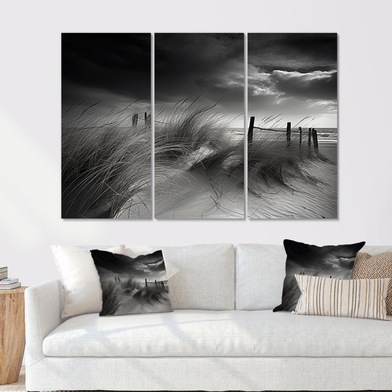 «Black and White Beach Scenery I - Beach Art Wall Art», ensemble, H 28 po x l 36 po x P 1 po