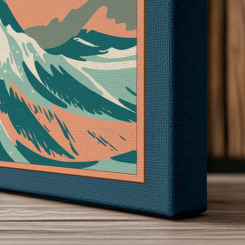 Wave at Dawn Coastal - Wrapped Canvas, 36x24 - 91.4 x 61.0 cm, Teal Border