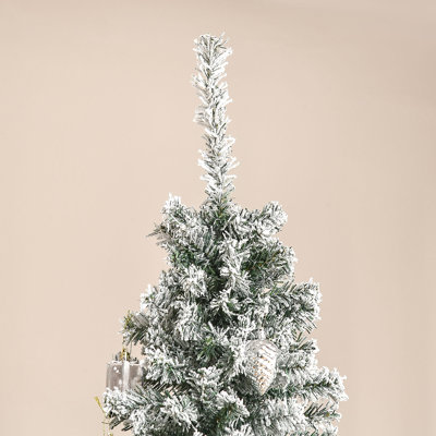 7.5' Tall Unlit Snow-Flocked Slim Artificial Christmas Tree With Realistic Branches And 738 Tips
