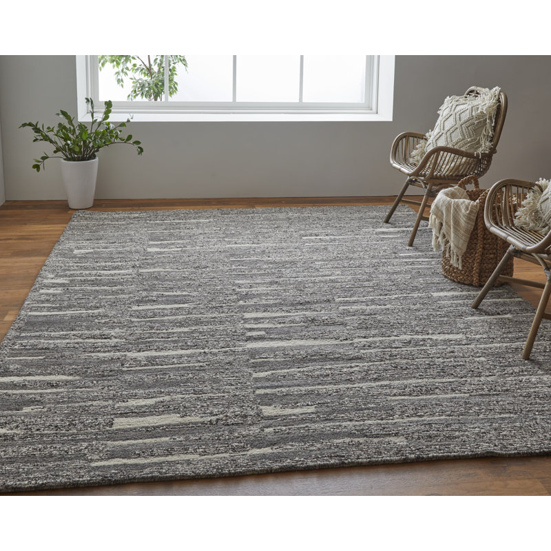 Rectangle Conor Abstract Hand Loomed Wool Area Rug in Gray/Taupe/Ivory, Rectangle 3'6" x 5'6"