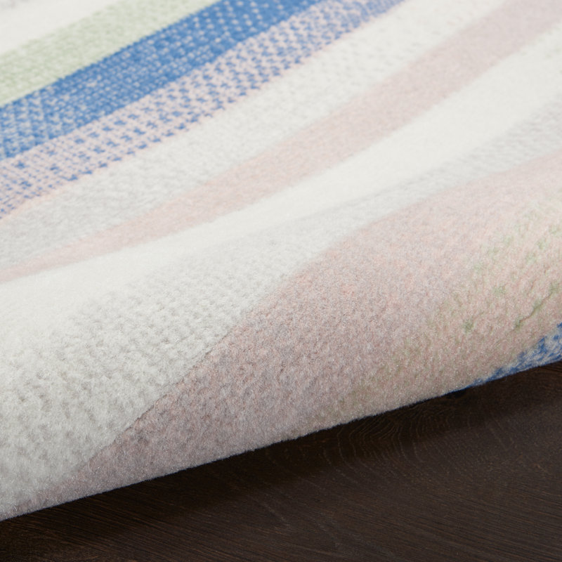 Bleu rayé/Ivoire/rose Tapis décoratif, Tapis de couloir 2 pi x 8 pi