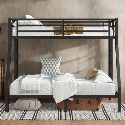 Metal Twin Over Full Bunk Bed With Ladder And High Guardrail, Heavy-duty Metal Slats Support, Noise Free, No Box Spring Needed, For Kids And Juniors, by Ophelia & Co.