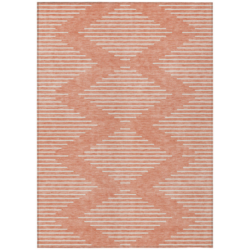 HomeRoots 3' X 5' Salmon And Ivory Geometric Washable Indoor Outdoor Area Rug