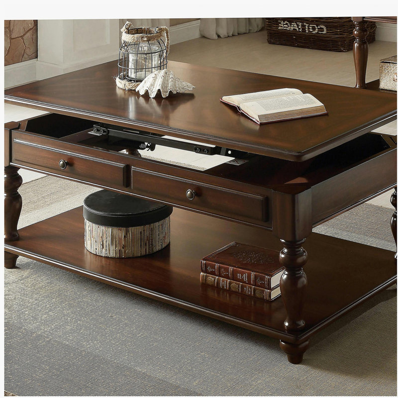 Table basse en noyer avec plateau relevable