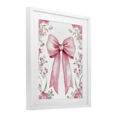 «Floral Bouquet Pink Bow», reproduction encadrée sous verre, design by Creative Studio