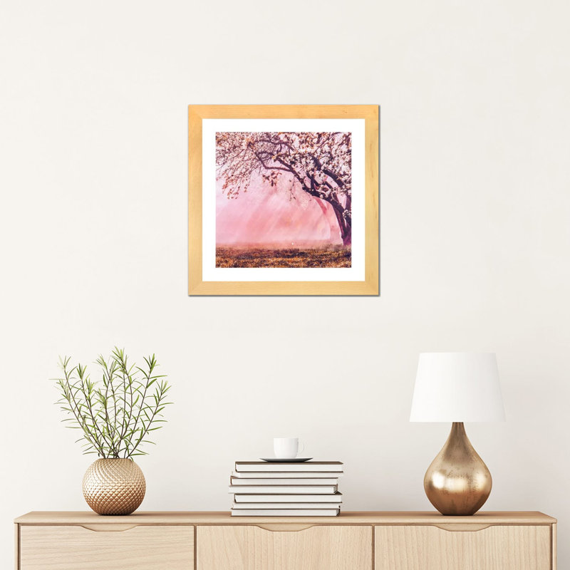 « Sunrise Blossom » par Hobopeeba-impression, Blanc, H 16 po x l 16 po x P 1 po, Toile avec cadre en bois beige