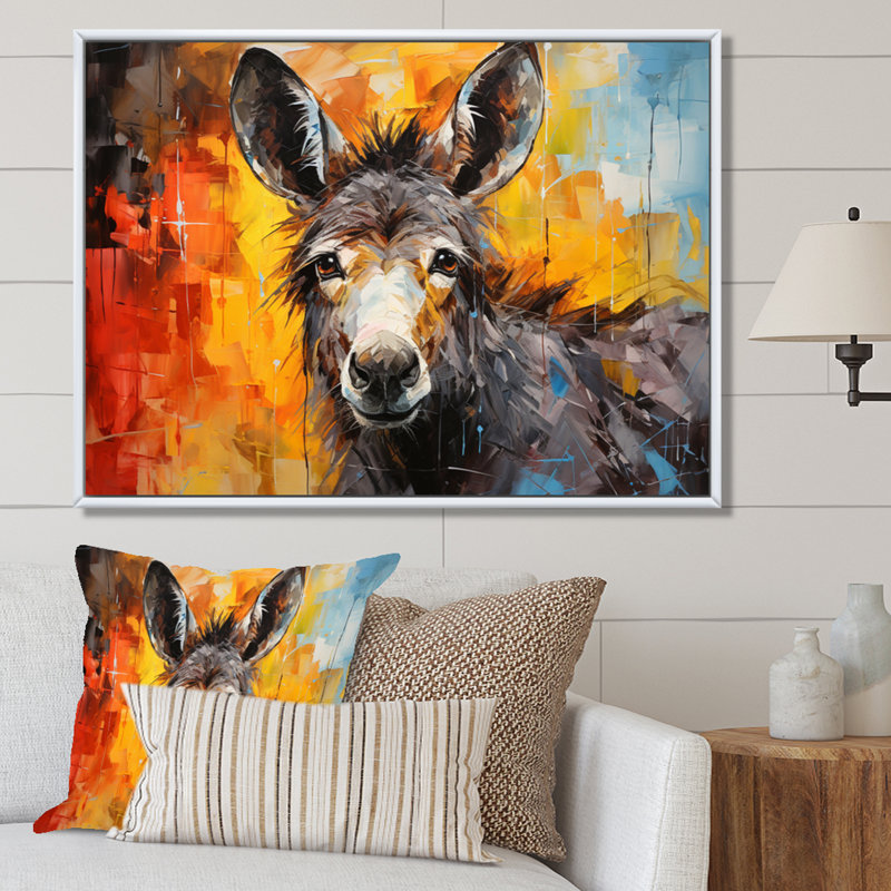 «Grey Donkey Gentle Companion Collage», reproduction sur toile, H 24 po x l 32 po x P 1 po, Cadre flottant blanc