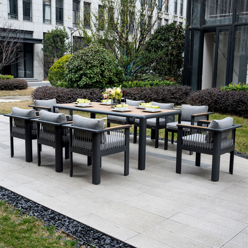 Patio Dining Set with Rectangular Table, 9 Pieces: Table, 8 Chairs