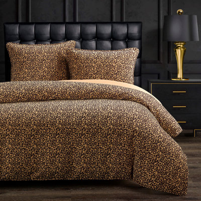 Adrienne Gold Black Leopard Print Chenille Fabric Classic Modern Rustic Duvet Cover Set