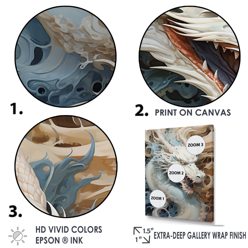 «Epic Blue and Gray Dragon Odyssey II», reproduction sur toile, Cadre flottant doré, H 44 po x l 34 po x P 1,5 po