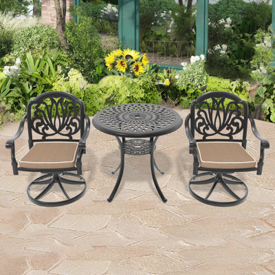 3-Piece All-Weather Cast Aluminum Dining Set, Include 2 Swivel Chairs and 30.71" Round Table With Black Frame
