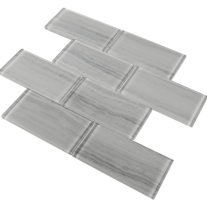 Rorer 3" x 6" Glass Mosaic Subway Wall Tile, Gray