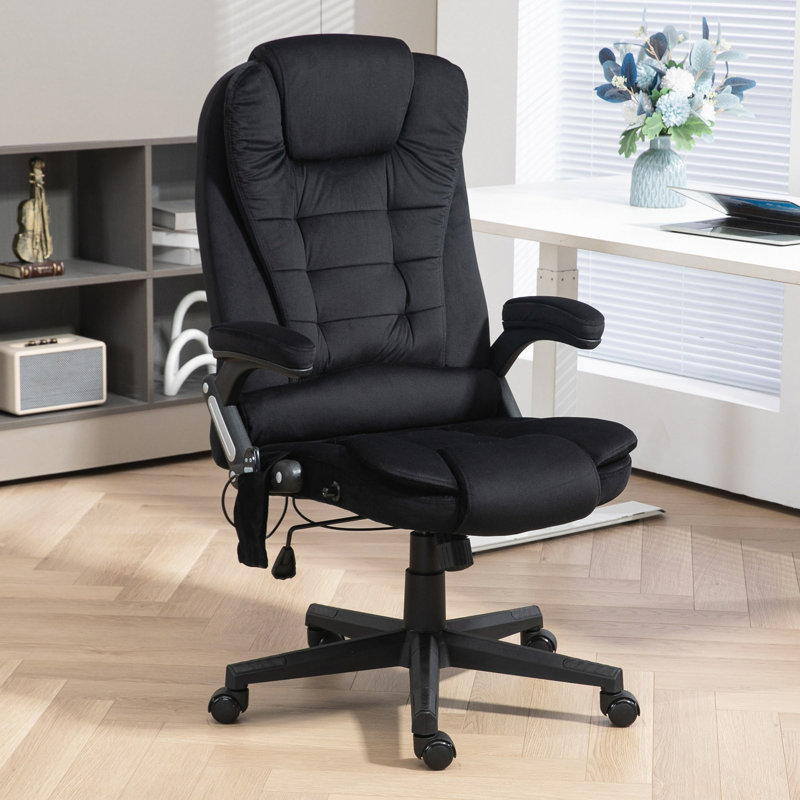 6 Point Vibrating Massage Office Chair With Heat, Velvet High Back Executive Office Chair With Reclining Backrest, Padded Armrests And Remote