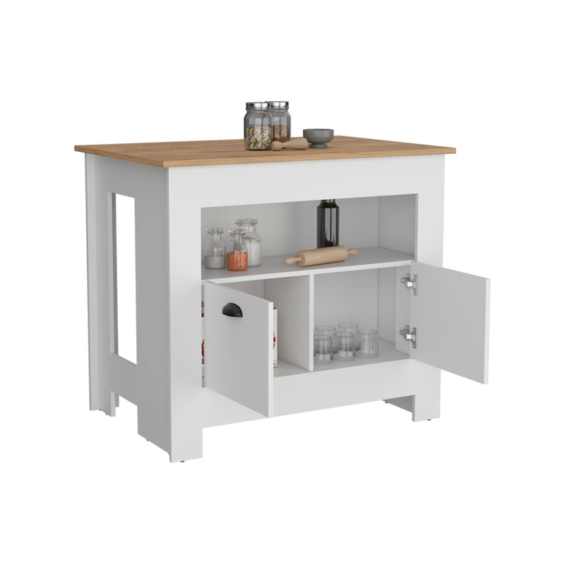 Armoire à deux portes et tablette Modern Kitchen Island, Blanc