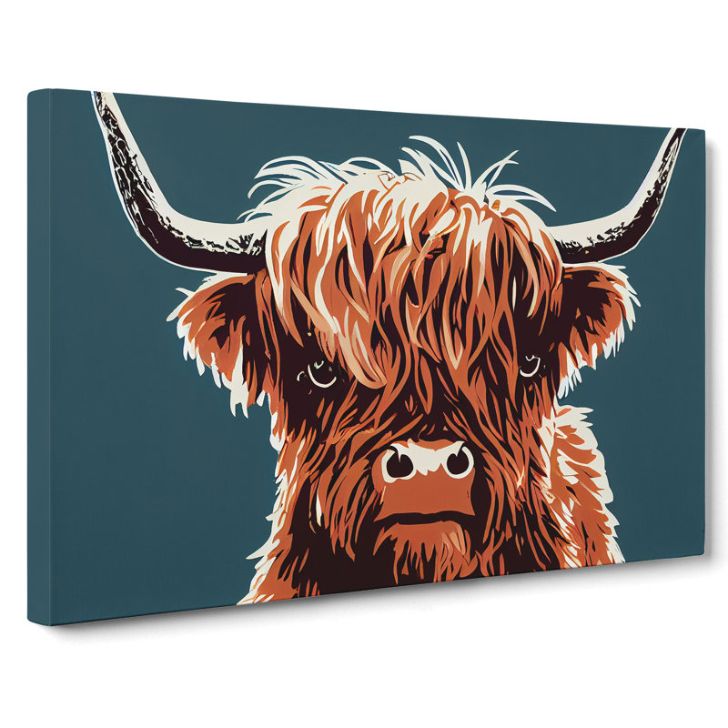 Groovy Highland Cow - Wrapped Canvas Print, 35cm H x 50cm W x 3cm D