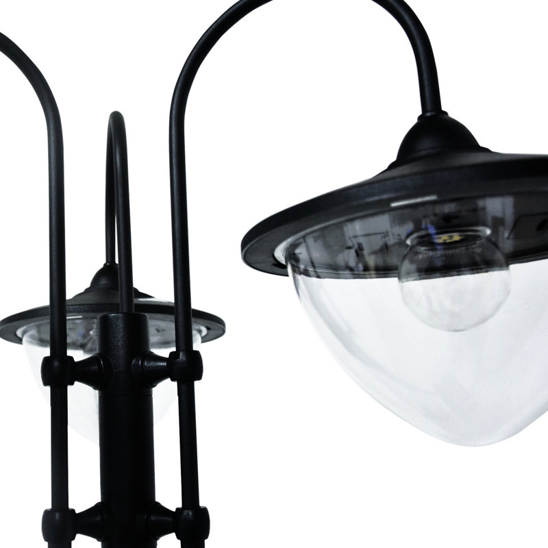 74.5" Outdoor 3 Solar Lamp Post With Planter - Automatic Led Lighting, 6 Hour Max, Black Steel Construction , For Driveway & Garden Path