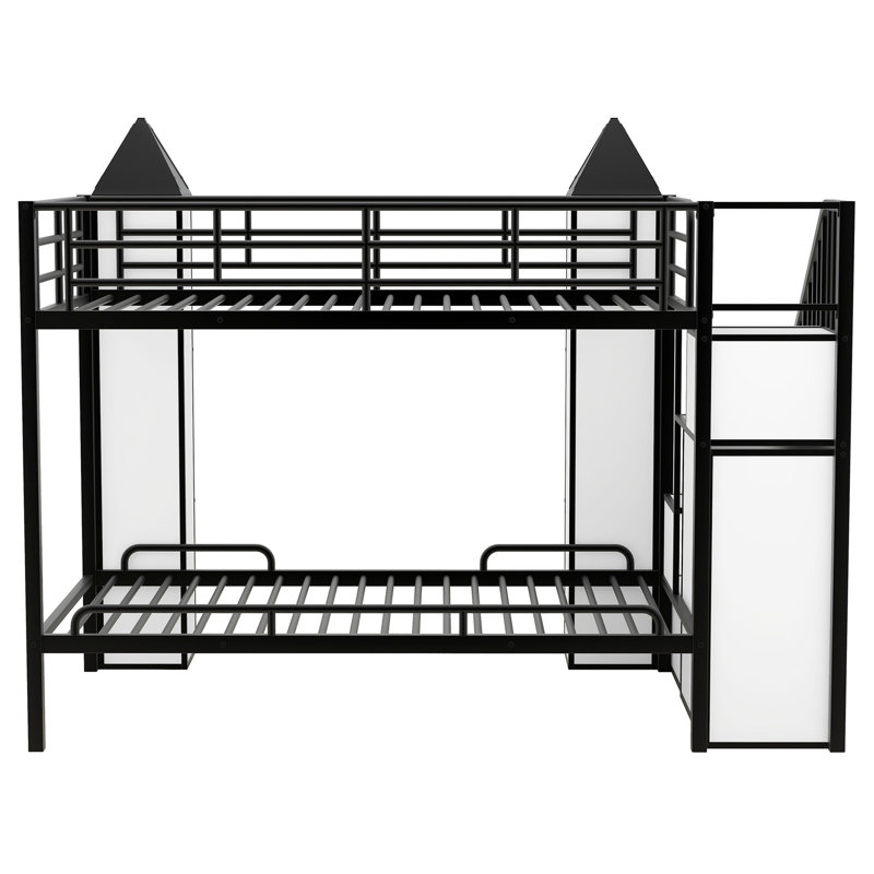 Lit superposé simple en métal noir + blanc avec garde-robe et rangement abondant et invariable, noir et blanc, Noir