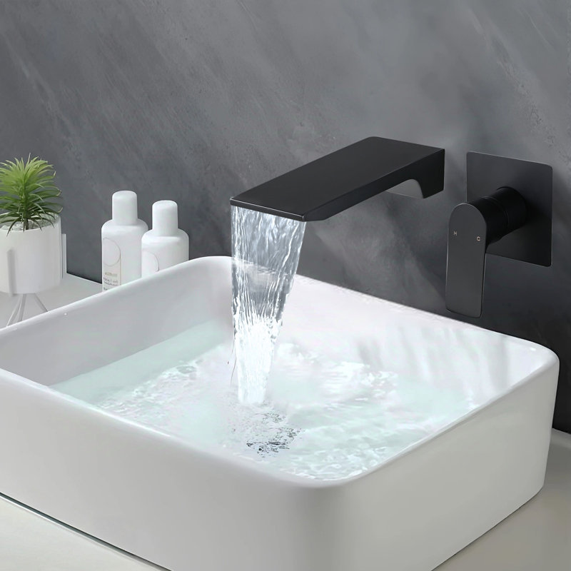 Wall Mount Waterfall Bathroom Sink Faucet, Matte Black