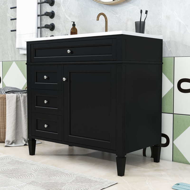 Meuble-lavabo ajustable avec 2 tiroirs Eleene, Noir